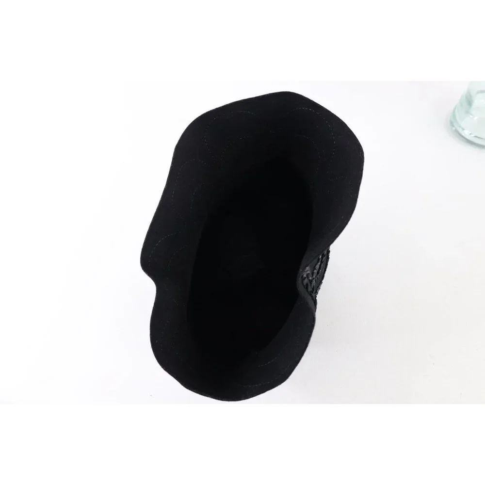 Vintage 50s Rockabilly Wool Felt Sequined Flower Bucket Hat Cap Black Womens USA - Picture 8 of 9